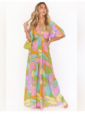 Show Me Your MuMu Pastel Abstract Cutout Maxi Dress Size Medium EUC